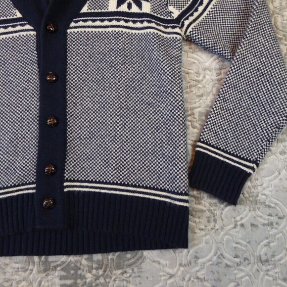i Jeans by Buffalo Sweater Mens Large Blue Shawl Cardigan Fair Isle Nordic Wool - Picture 5 of 14